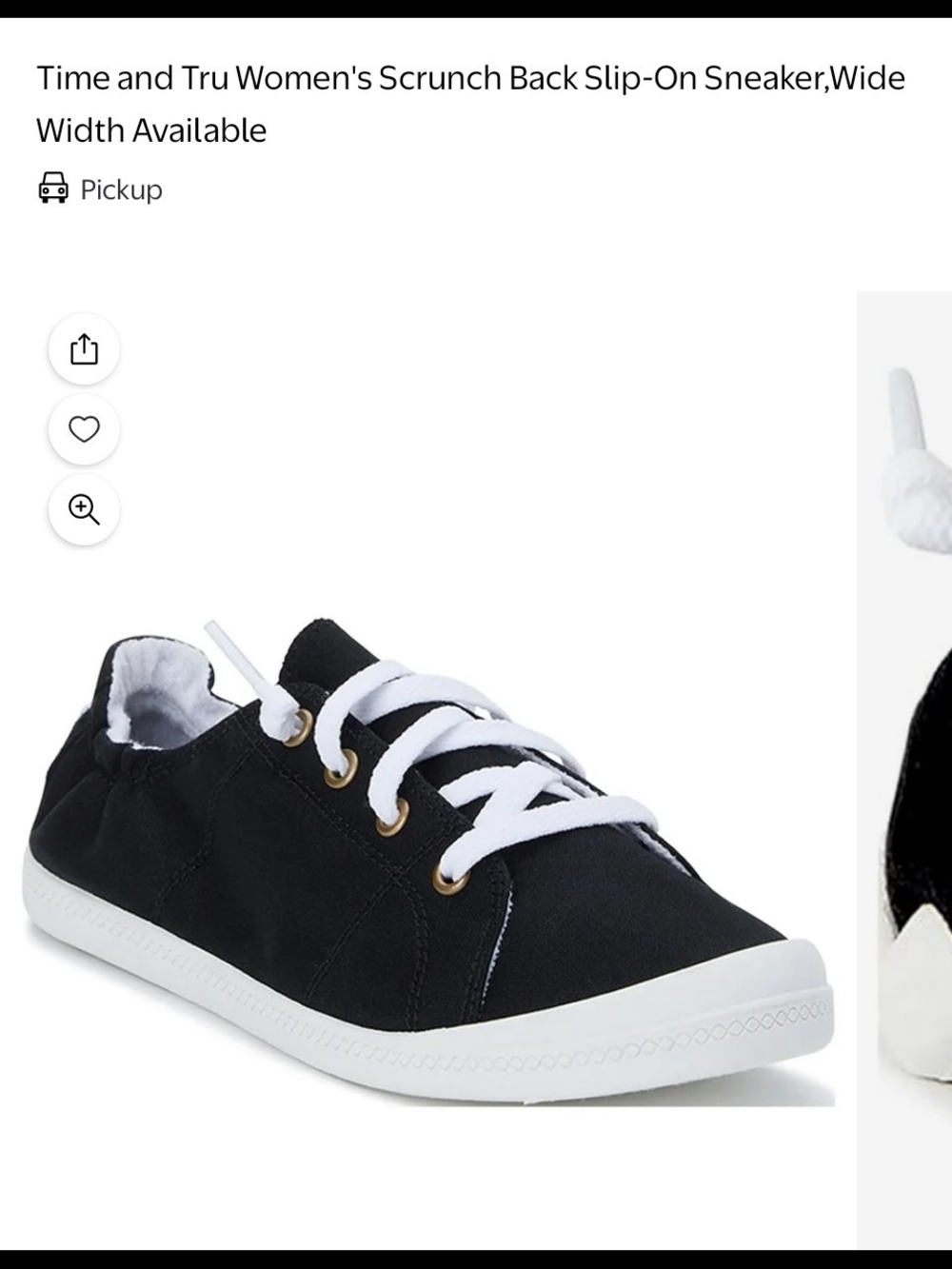 Time and Tru Women's Wide Black Canvas Slip-On Sneaker with White Laces